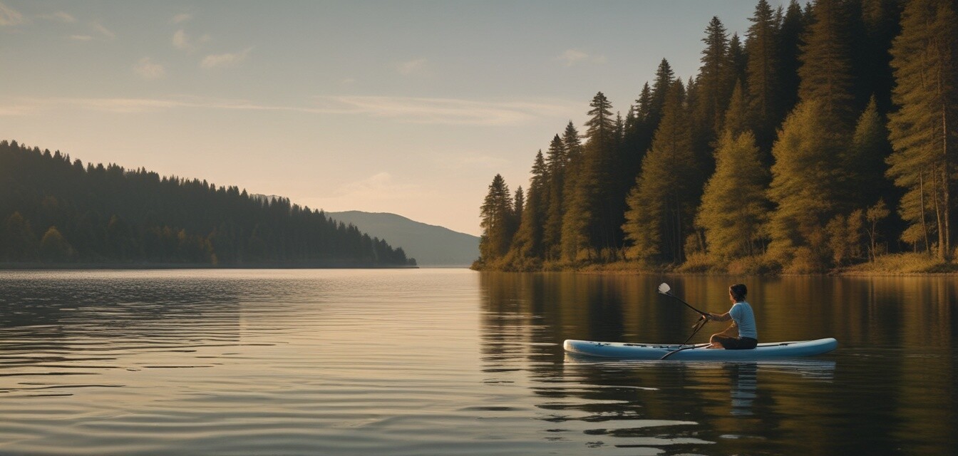 Inflatable paddleboard on a lake