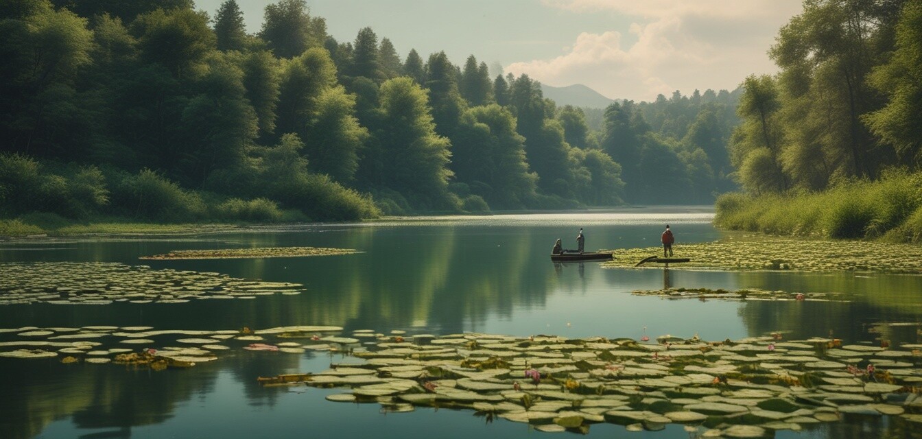 Lake fishing scene