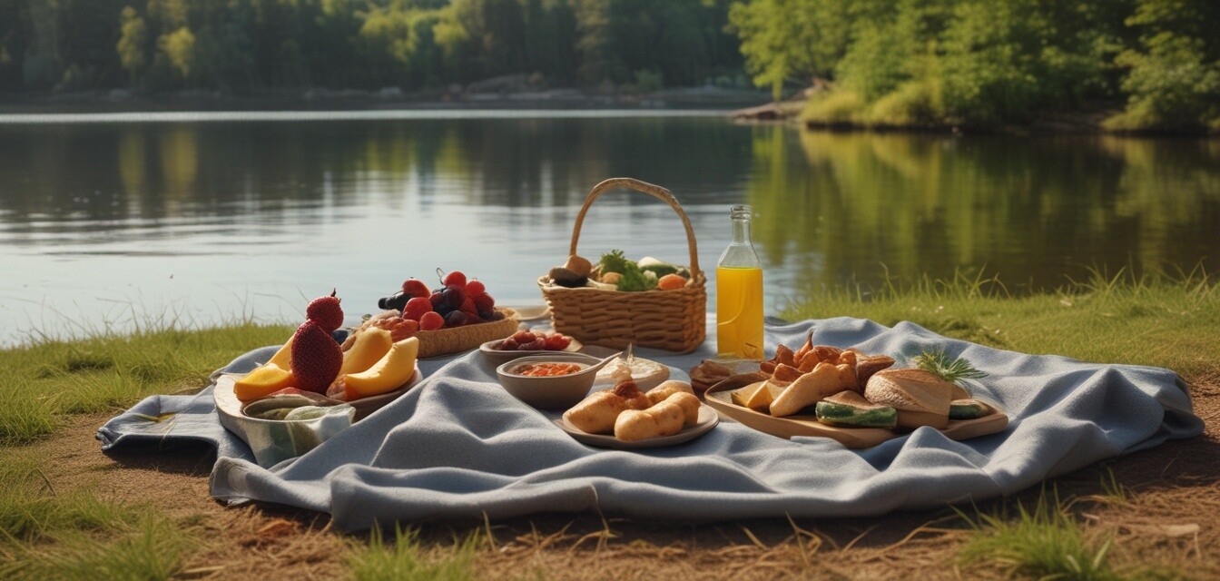 Picnic setup by the lake