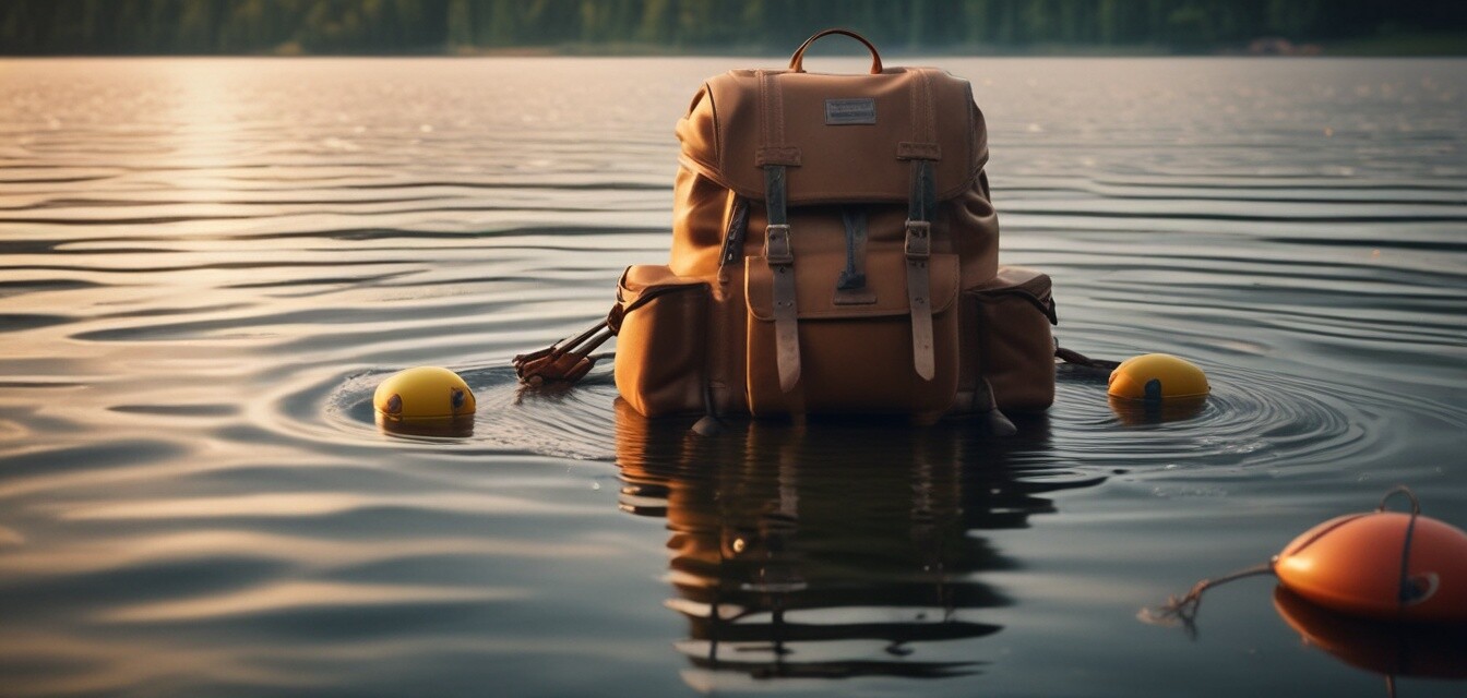Waterproof backpack at lake