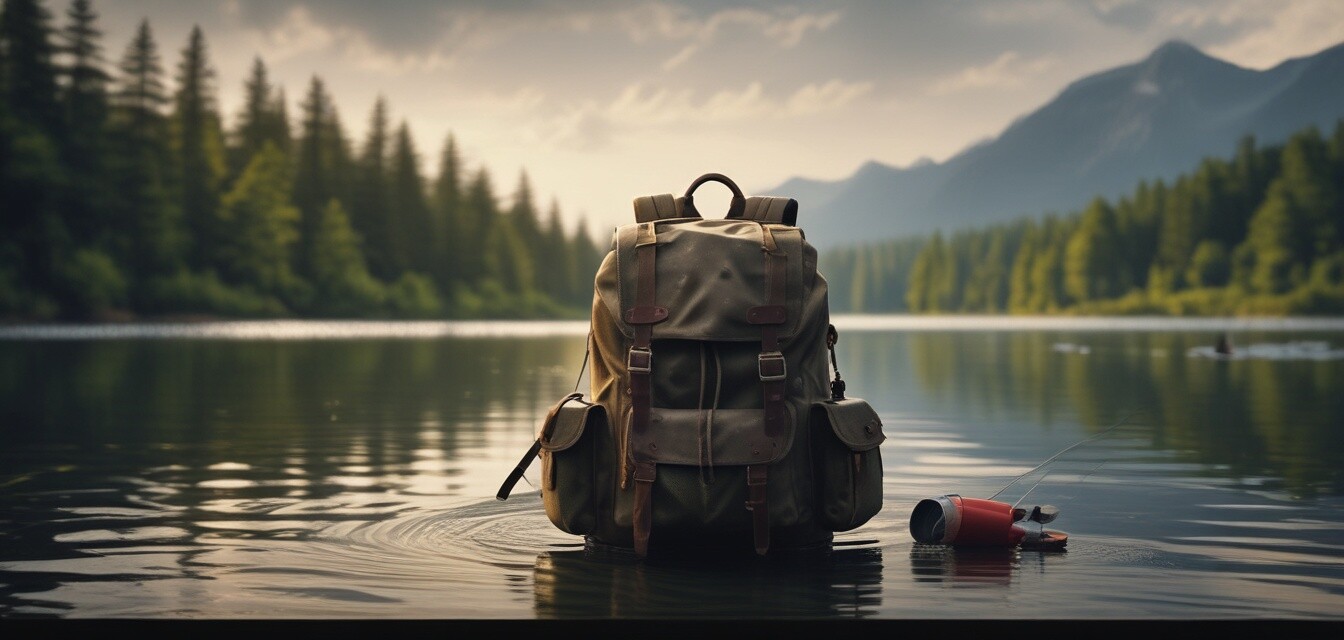 Waterproof backpack on the lake